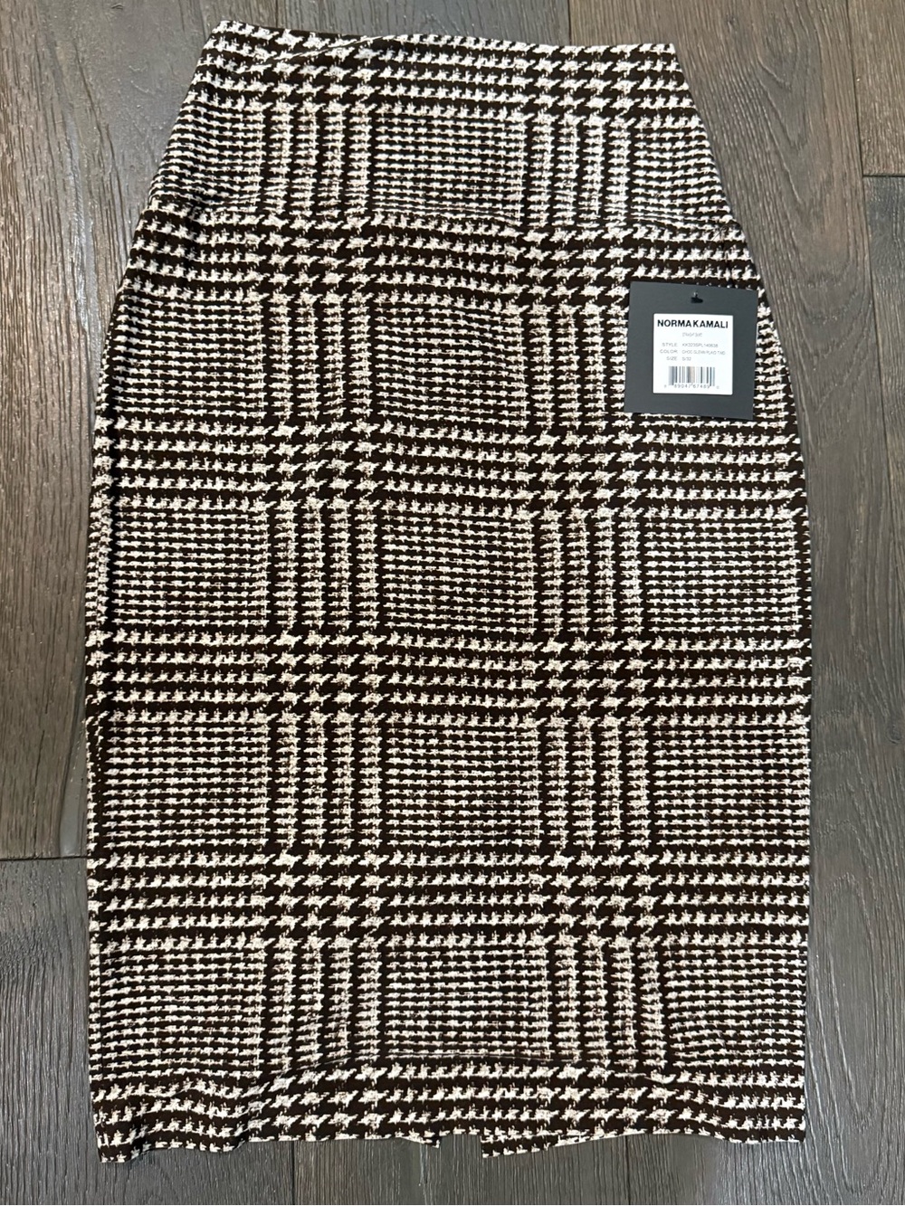 Norma Kamali Brown & Cream Houndstooth Pencil Skirt